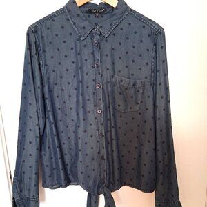 Chambray Denim Polka Dot Bottom Tie Shirt